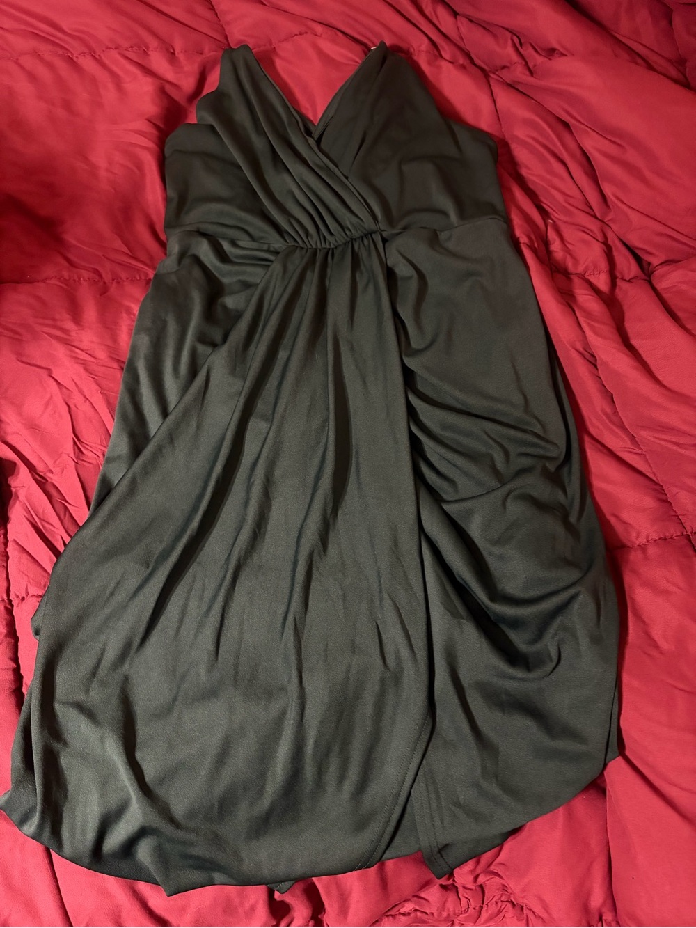 Green V-Neck Draped Women’s Dress